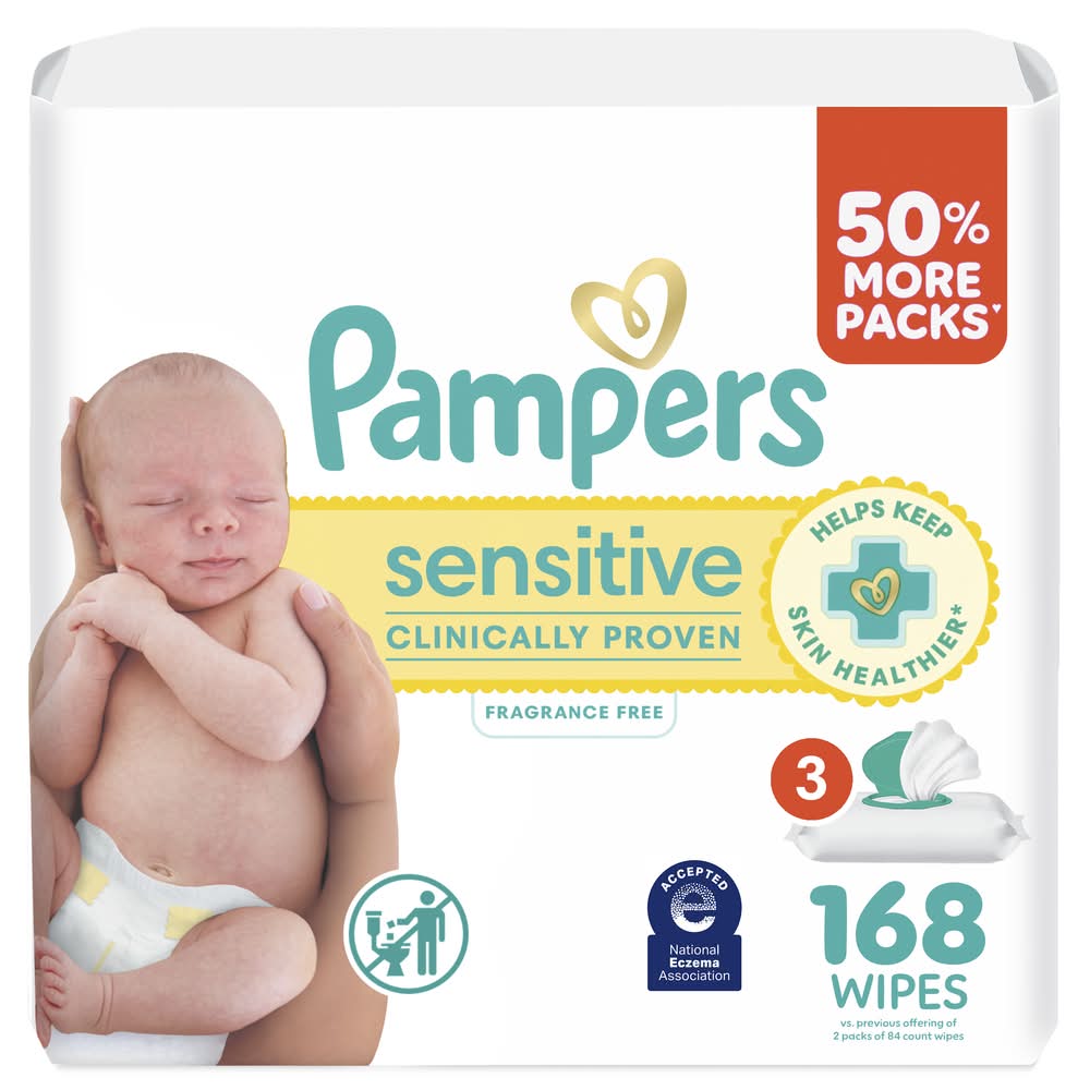 Pampers Sensitive Baby Wipes, 7x6.7 in (168 ct)