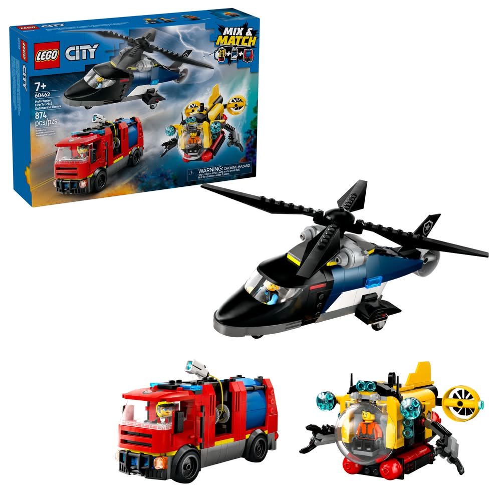 LEGO City Helicopter Fire Truck & Submarine Remix Building Toy 7+ Years (874 ct)