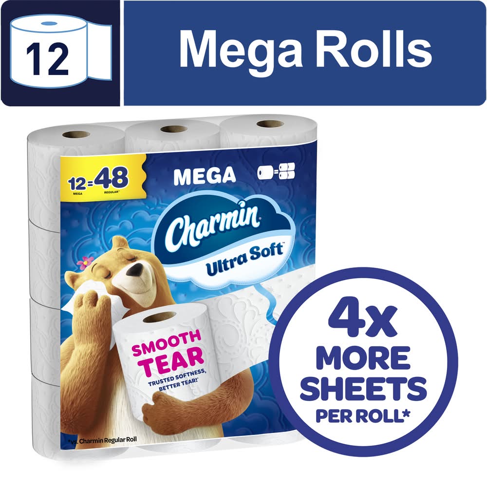 Charmin Ultra Soft Regular 2 Ply Bathroom Tissues Mega Rolls, 3.92x4 in (12 ct)