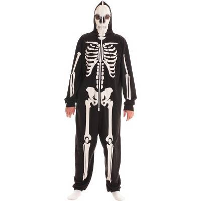 #followme Mens One Piece Skeleton Adult Bodysuit Hooded Pajamas 6949-L