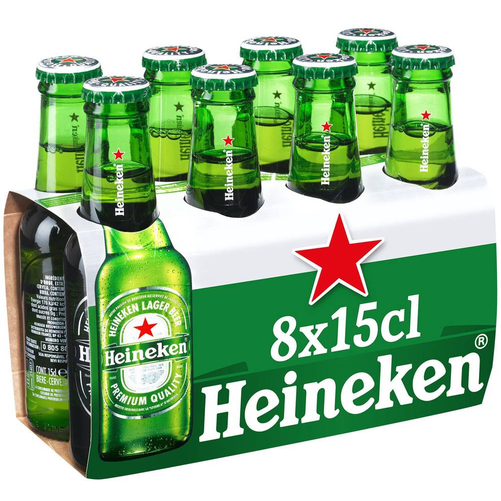 Bière blonde HEINEKEN - le pack de 8 bouteilles de 15 cL
