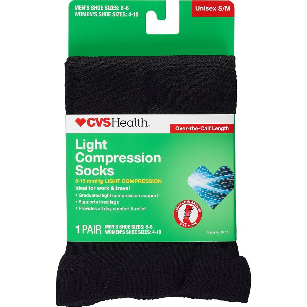 CVS Health Over-the-Calf Length Compression Socks Unisex, 1 Pair, S/M, Black
