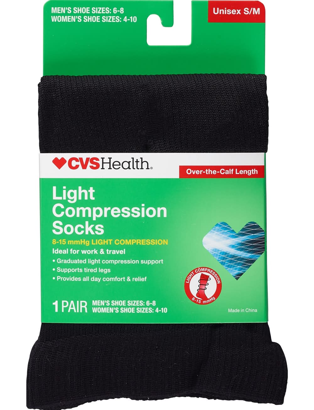 CVS Health Light Compression Socks, S/M, Black
