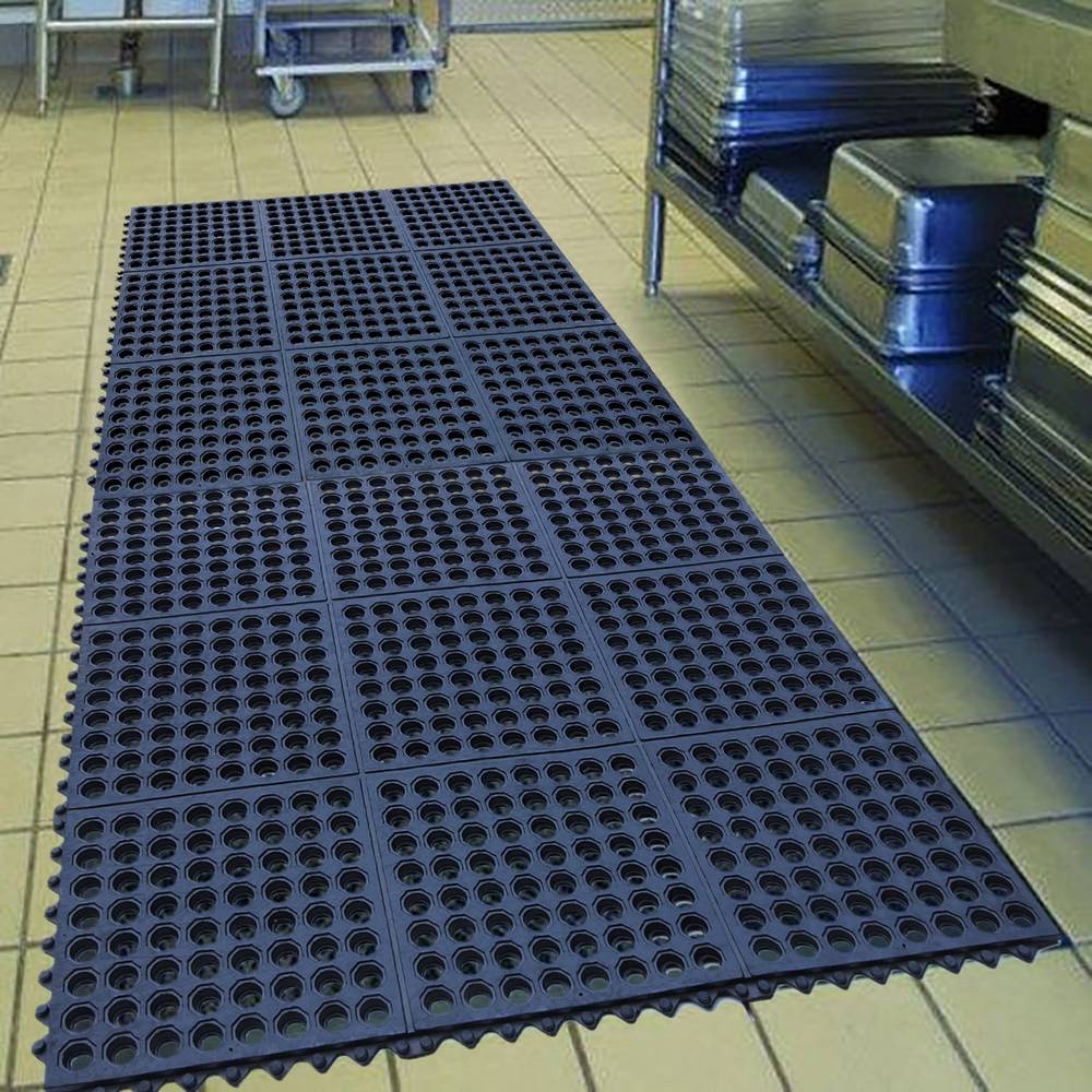 Project Source 3-ft x 3-ft Interlocking Black Rubber Rectangular Indoor or Outdoor Anti-fatigue Mat | WG-JJ-33-ANTIFATIGUE