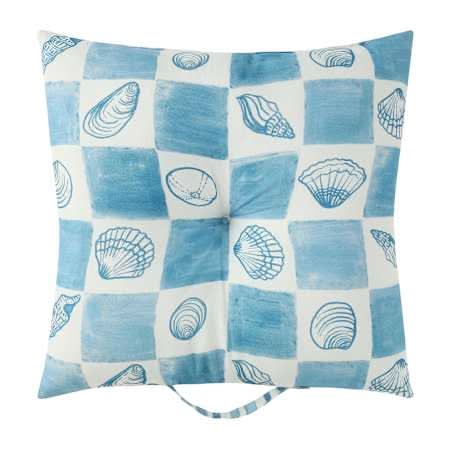 Printed Outdoor Cushion Blue Check/Shells