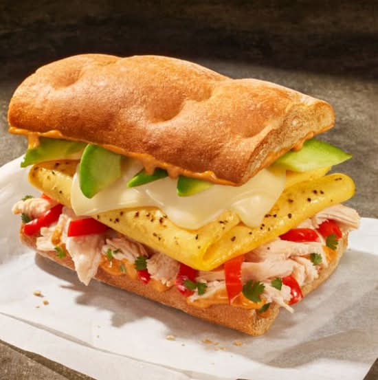 Chipotle Chicken, Scrambled Egg & Avocado on Ciabatta