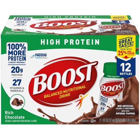 BOOST High Protein Nutritional Drink, Rich Chocolate, 12 CT