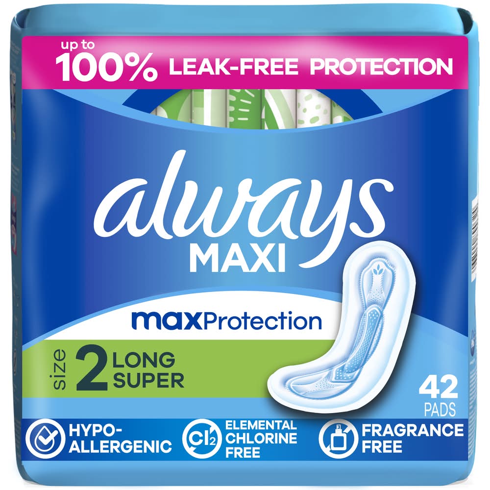 Always Maxi Long Super Pads, Women, 2 (42 ct)