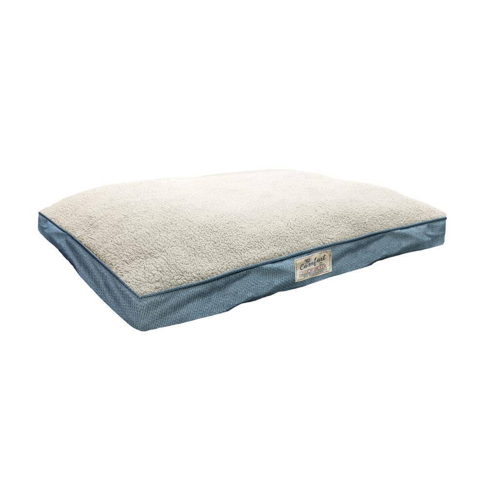 Happy Tails 40 In. X 30 In. Blue Sherpa Woven Linen Pet Bed