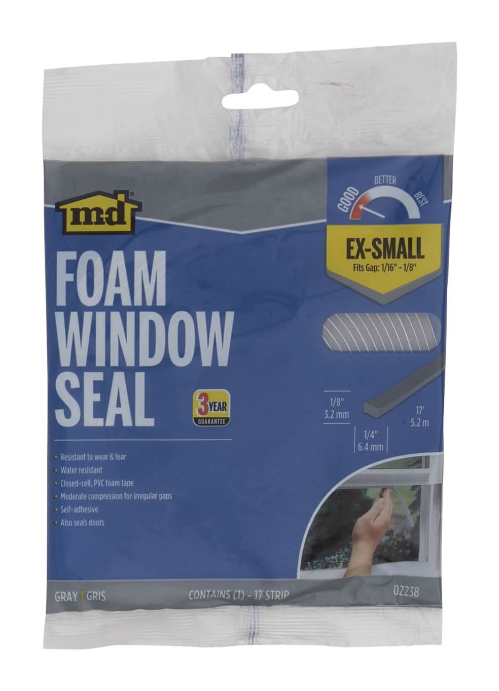 M-D Gray Foam Weather Stripping Tape For Windows 204 In. L X 0.13 In.