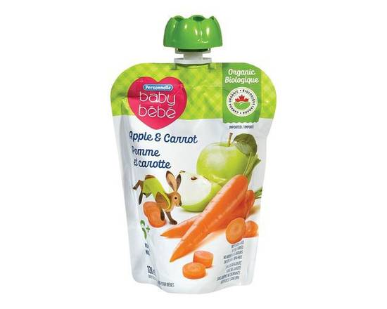 Personnelle · Purée pour bébé bio de pomme et carotte (128 ml) - Organic baby purée apple & carrot (128 mL)