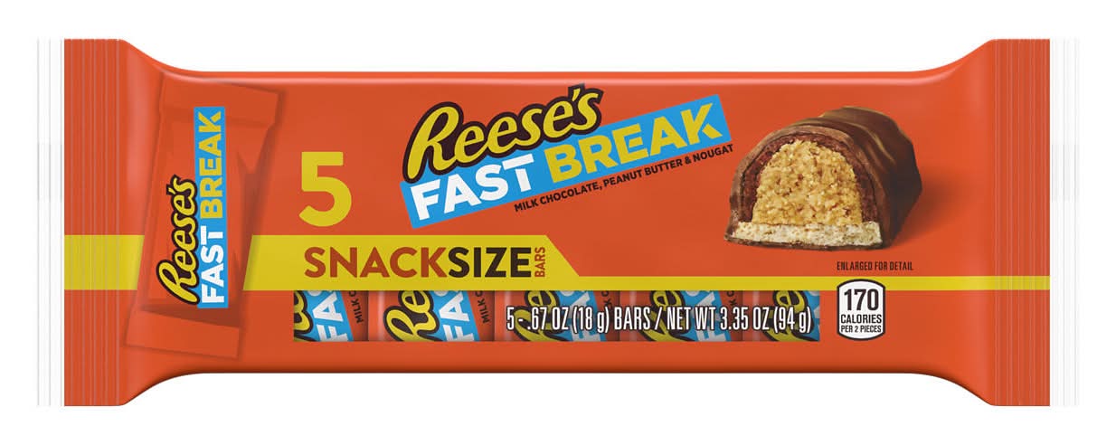 Reese's Fastbreak Snack Size Candy Bars, Milk Chocolate, Peanut Butter & Nougats (5 x 0.67 oz)