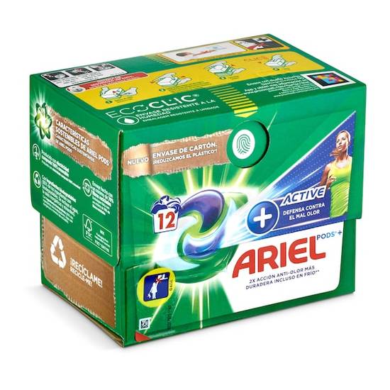 Detergente máquina todo en uno active Ariel caja 12 lavados