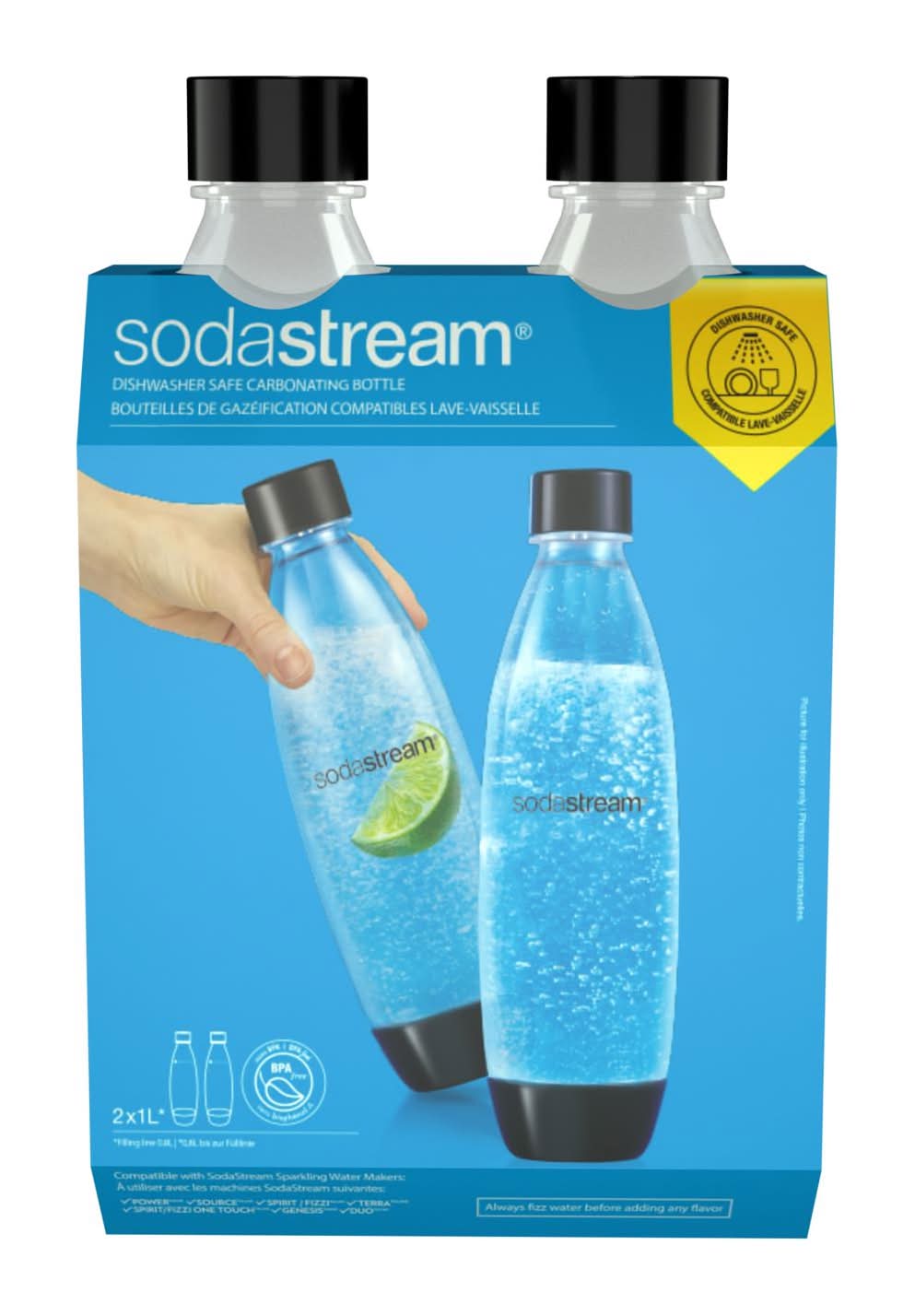 Sodastream Black 1 L Carbonator Bottle 2 Pk