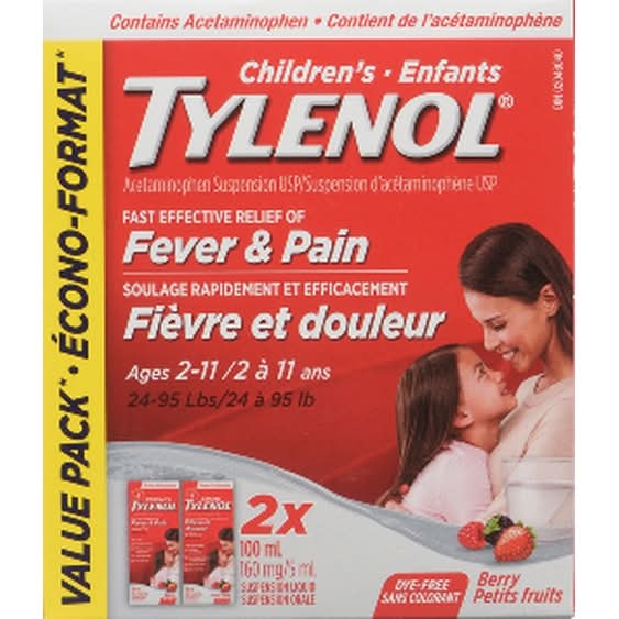 Tylenol Children's Acetaminophen Fever & Pain Suspension, Berry (2 x 100 ml)
