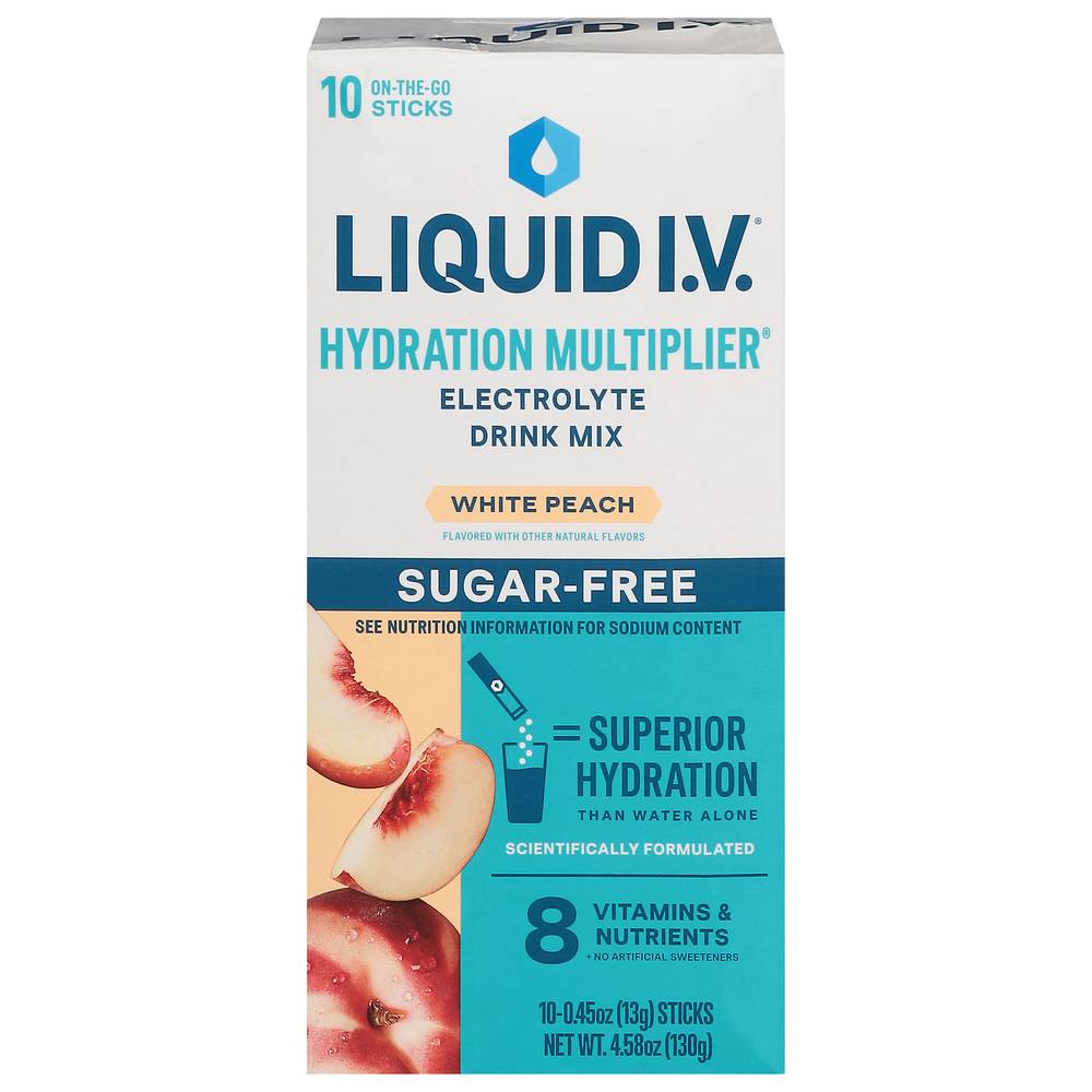 Liquid I.V. Sugar-Free Hydration Multiplier Electrolyte Drink Mix, White Peach (4.58 oz, 10 ct)