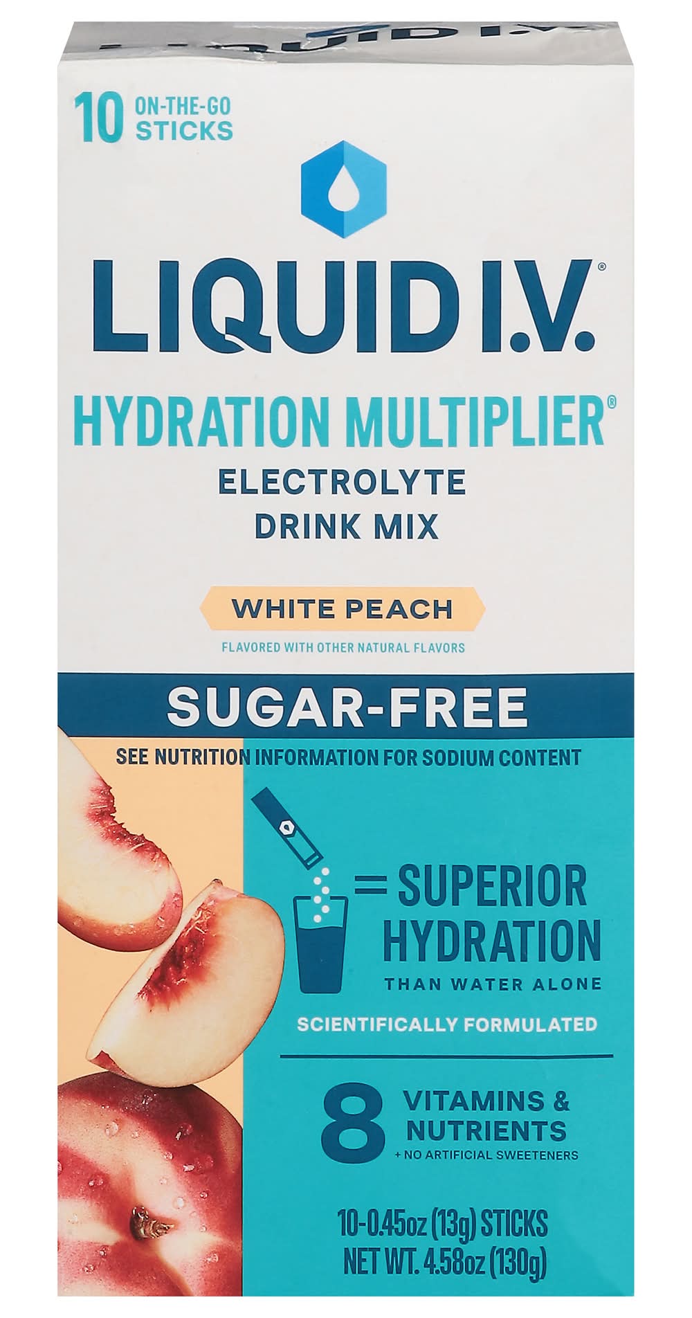 Liquid I.V. Sugar-Free Hydration Multiplier Electrolyte Drink Mix, White Peach (10 x 0.45 oz)
