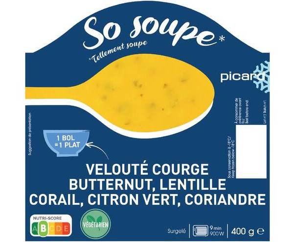 Velouté courge butternut, lentille corail, citron