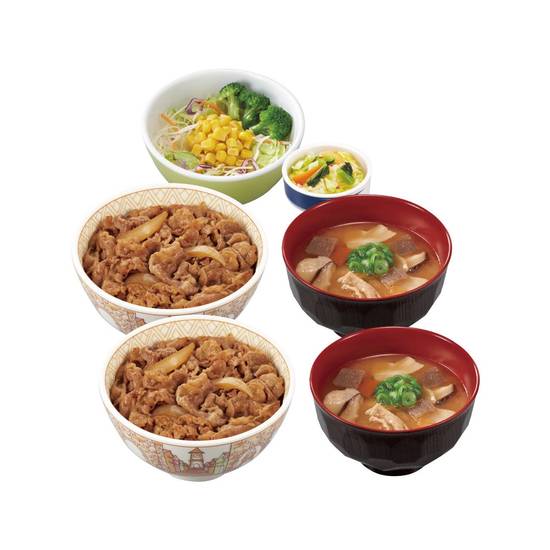 牛牛とん汁セット Gyudon + Pork Miso Soup ＆ Pickled Veggies, Gyudon + Pork Miso Soup ＆ Salad  Combo