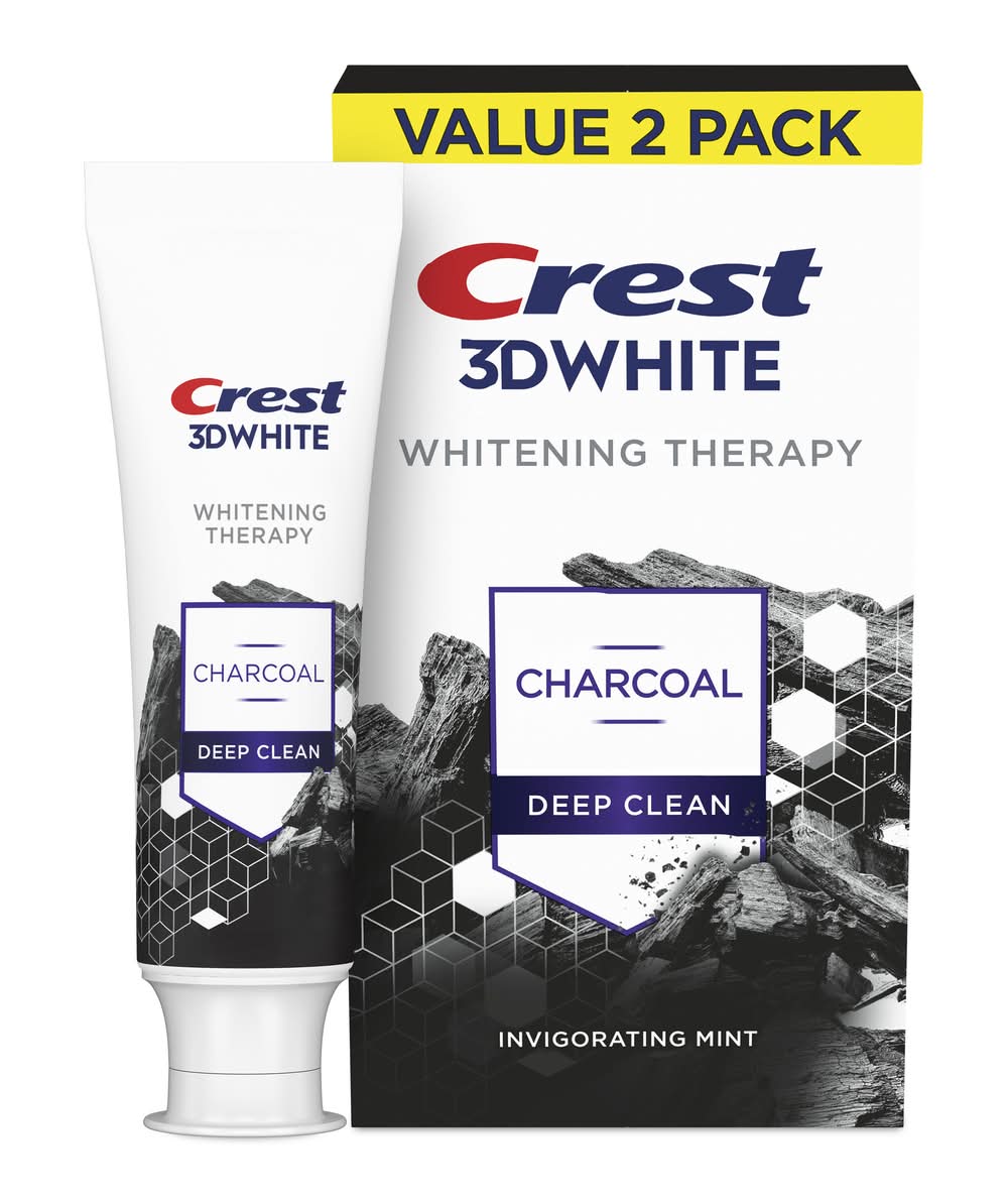 Crest Whitening Therapy Charcoal Deep Clean Toothpaste Invigorating, Mint, White (4.6 oz, 2 ct)