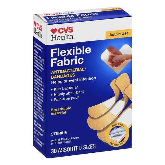 Cvs Health Flexible Fabric Assorted Sizes Antibacterial Bandages (30ct)