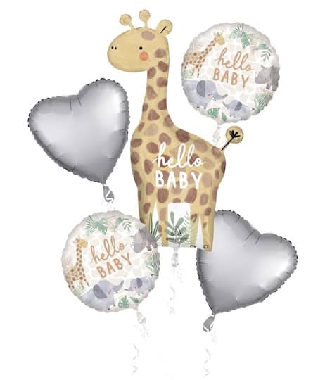 Inflated Soft Jungle Baby Shower Foil Balloon Bouquet (5 ct)