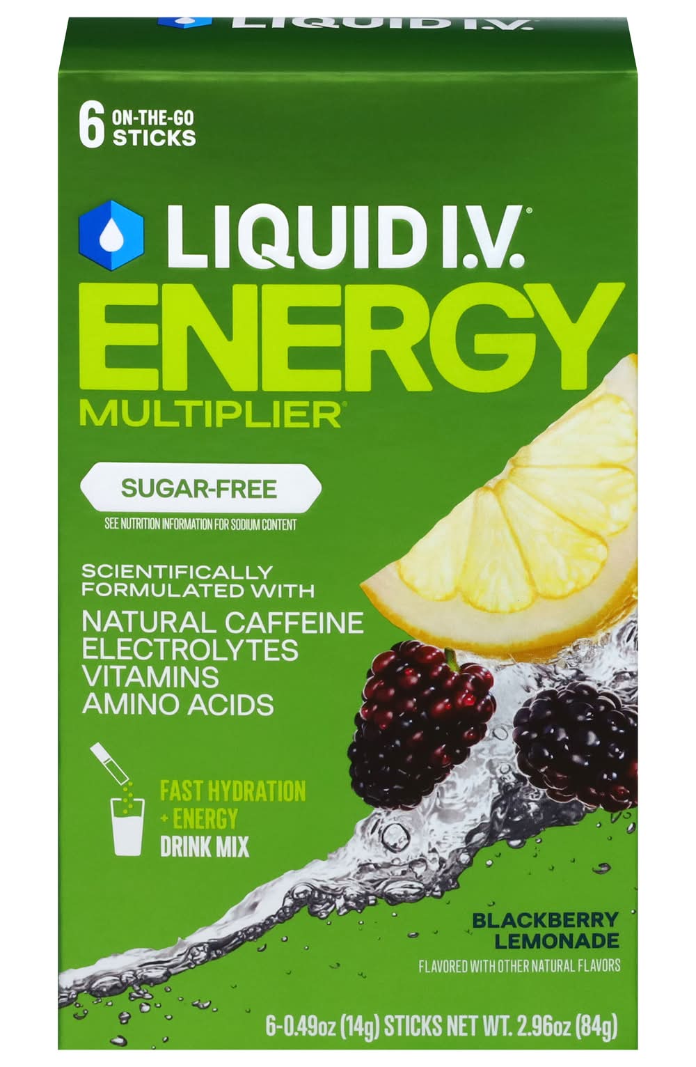Liquid I.V. Sugar Free Energy Drink Mix, Blackberry Lemonade (6 x 0.49 oz)