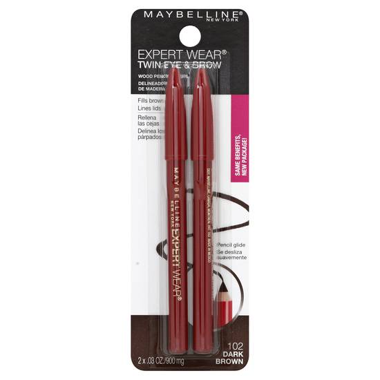 Maybelline 102 Dark Brown Expert Wear Twin Eye & Brow Liner (2 x 0.03 oz pencils)