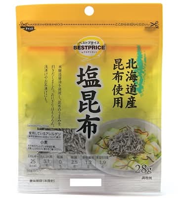 トップバリュ べストプライス 北海道産昆布使用塩昆布 (28g)