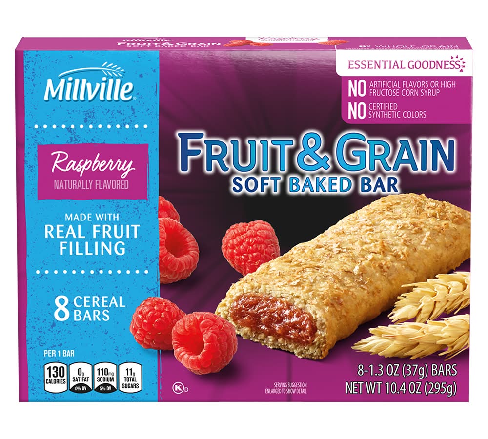 Millville Fruit & Grain Soft Baked Bars, Raspberry (8 x 1.3 oz)