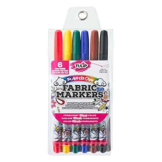 Tulip Fabric Markers, Fine Tip Primary, 6 Pack