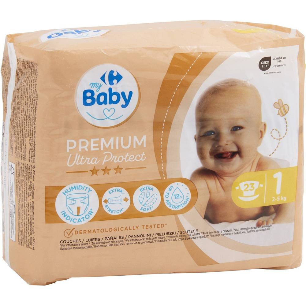 Carrefour Baby - Couches soft & protect taille-1, 2-5 kg (23 pièces)