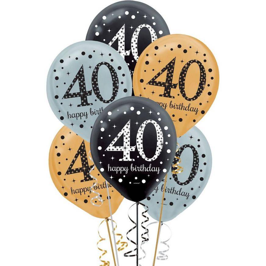 Uninflated 15ct, 40th Birthday Balloons - Sparkling Celebration
