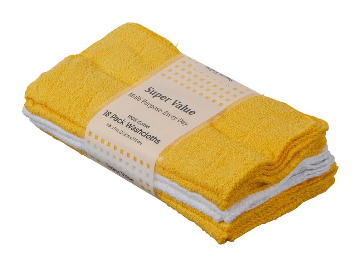 Super Value Multi-Purpose Every Day Washcloths, 11x11 in, Assorted (18 ct)