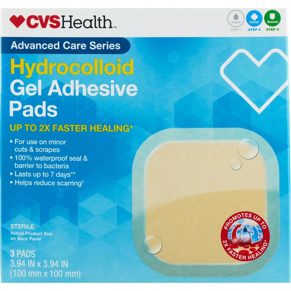CVS Health Advanced Hydrocolloid Gel Adhesive Pads, 3.94x3.94 in (3 ct)
