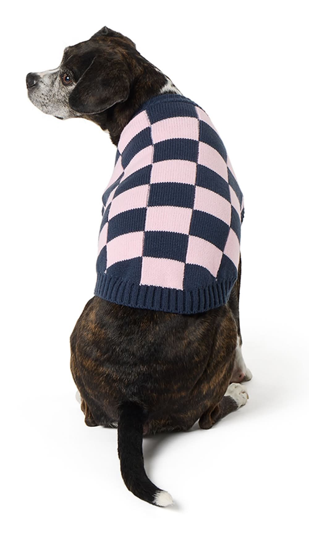 Top Paw® Checkered Dog Sweater (Color: Pink, Size: Small)