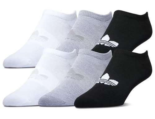 Adidas Mens Originals Superlite No Show 6PK Socks - Heather Grey/Black/White Size L