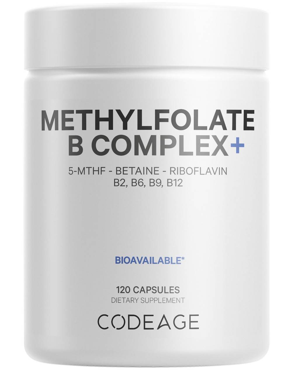Methylfolate B Complex, Folate & Riboflavin, Vitamins B6 & B12, 5 Mthf, Betaine (120 Capsules)