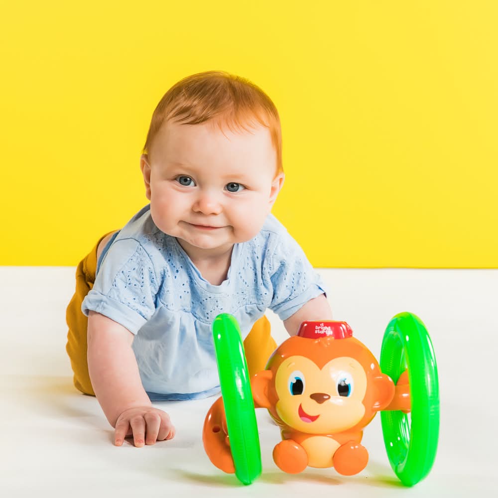 Bright Starts Roll & Glow Monkey Toy With Lights and Melodies Ages 6 Months +