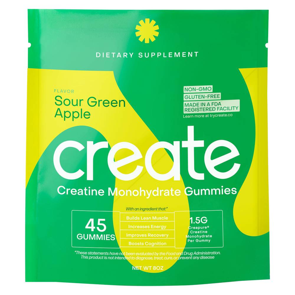 Create Creatine Monohydrate Gummies, Sour Green Apple (8 oz, 45 ct)