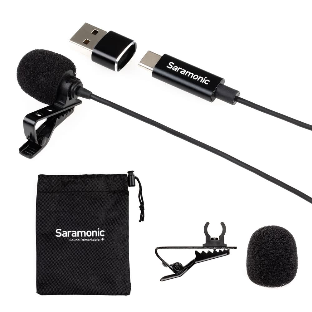Saramonic - Lavalier Mic w/ USB-C Output, 6.6' Cable & USB Adapter for Mobile Devices & Computers - Black