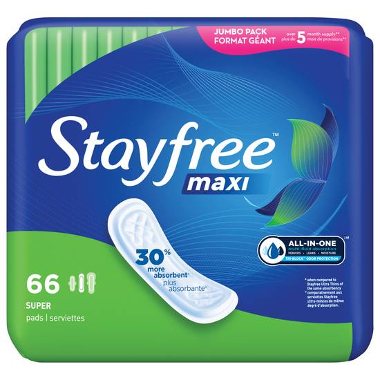 Stayfree Maxi Super Pads Wingles Unscented (66 ct)
