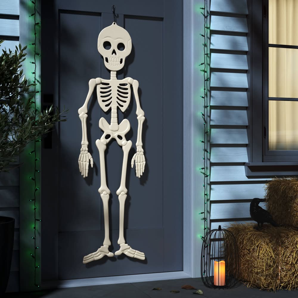 Hyde & EEK! Boutique 3D Skull Skeleton Traditional Bone Halloween Decorative Prop, 59 in, Off-White