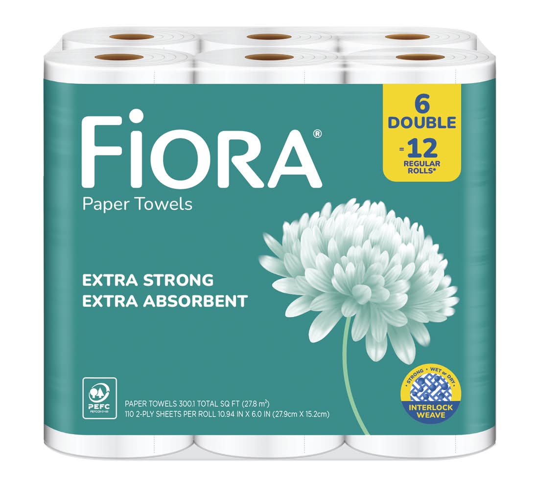 Fiora 2-Ply Extra Strong Absorbent Double Paper Towels, 10.94x6 in (12 ct)