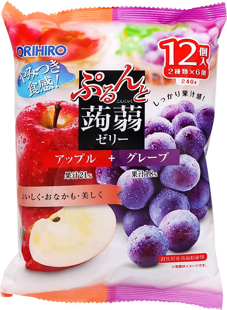 オリヒロ ぷるんと蒟蒻ゼリーパウチ - アップル-グレープ (12 入)