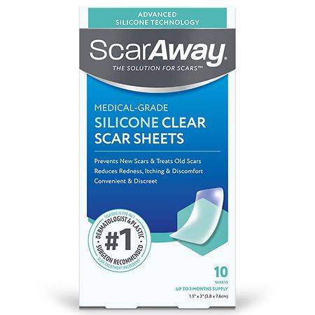 ScarAway Advanced Clear Silicone Scar Sheets, 1.5"x3" (10 ct)