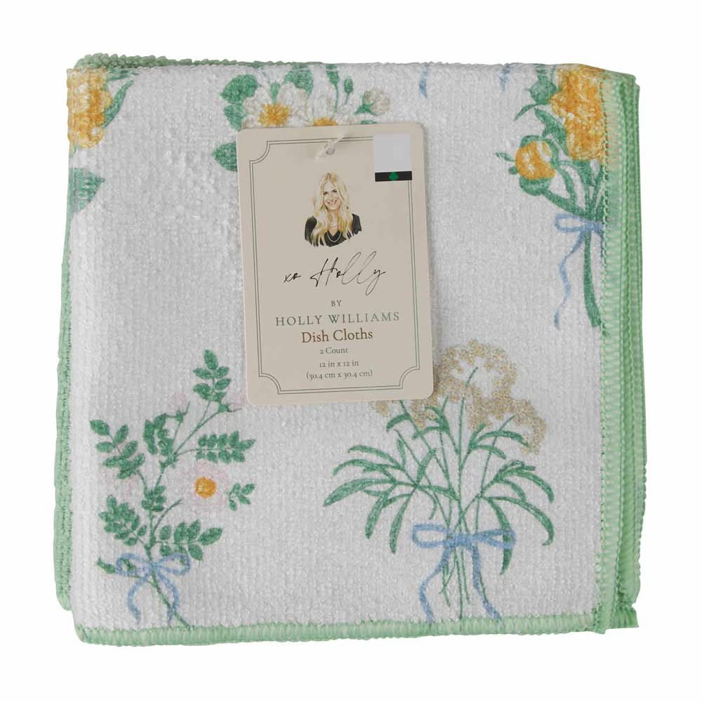 Holly Williams Green Floral Dish Cloths 12x12 In 2 Ct