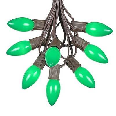 Novelty Lights 25 Feet C9 Green Christmas String Light Set, Ceramic Vintage Holiday Hanging Light Set, Brown Wire