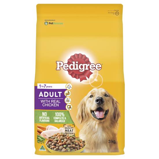 Pedigree Adult Dry Dog Food With Real Chicken Bag 3kg