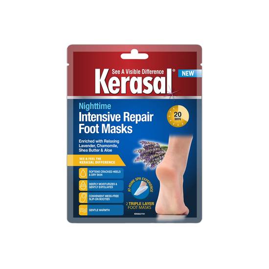 Kerasal Nighttime Intensive Repair Foot Masks, Foot Mask for Cracked Heels and Dry Feet, 1 Pair